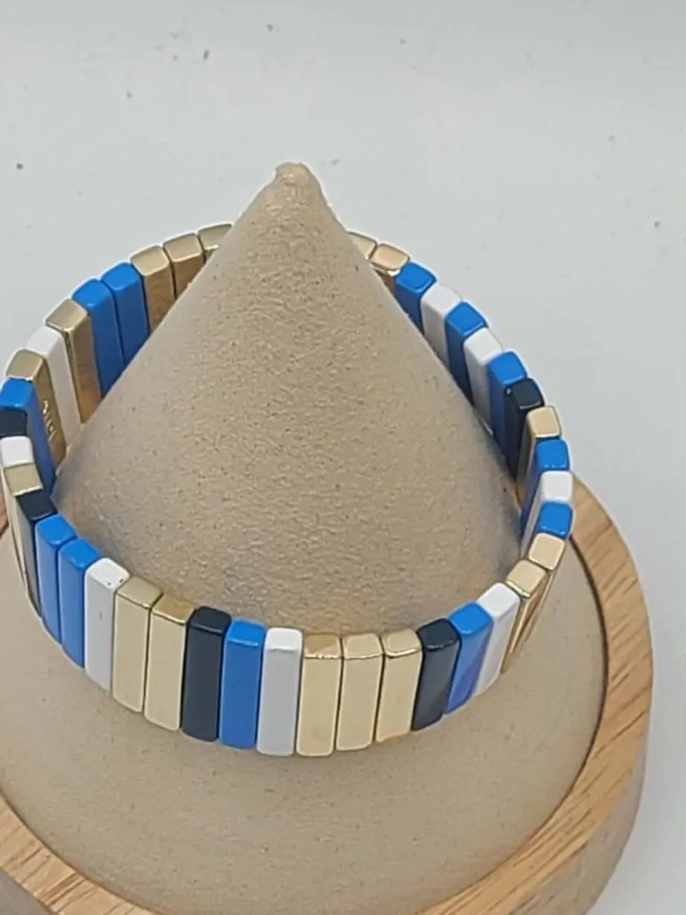 J Crew Enamel Stretch Bracelet Blue White Gold